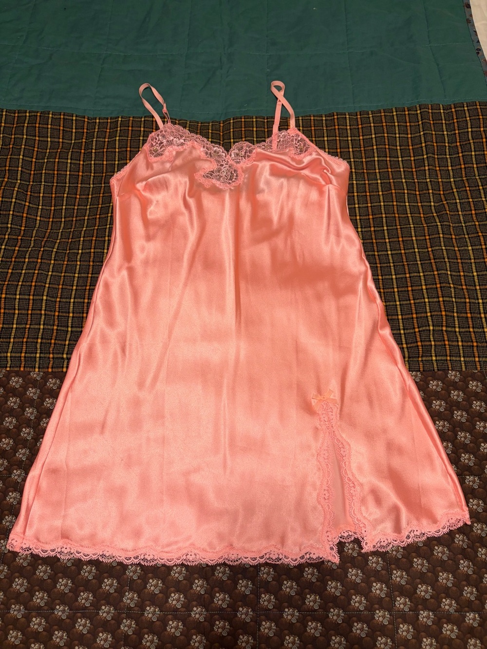Victoria's Secret Coral Pink Satin Lace Slip